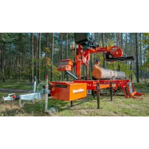 Wood-Mizer LT40 mobile sawmill with its trailer package seen from the back