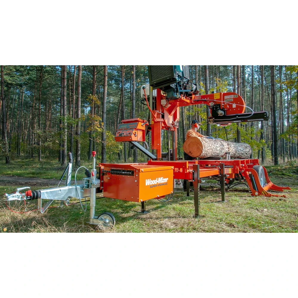 Wood-Mizer LT40 mobile sawmill with its trailer package seen from the back