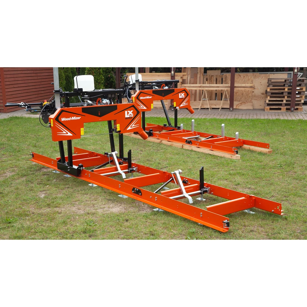 Wood-Mizer LX50 Super sawmill on its twin-rail bed